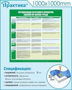 С36 Стенд организация обучения и проверка знаний по охране труда (1000х1000 мм, пластик ПВХ 3 мм, Прямая печать на пластик) - Стенды - Стенды по охране труда - ohrana.inoy.org